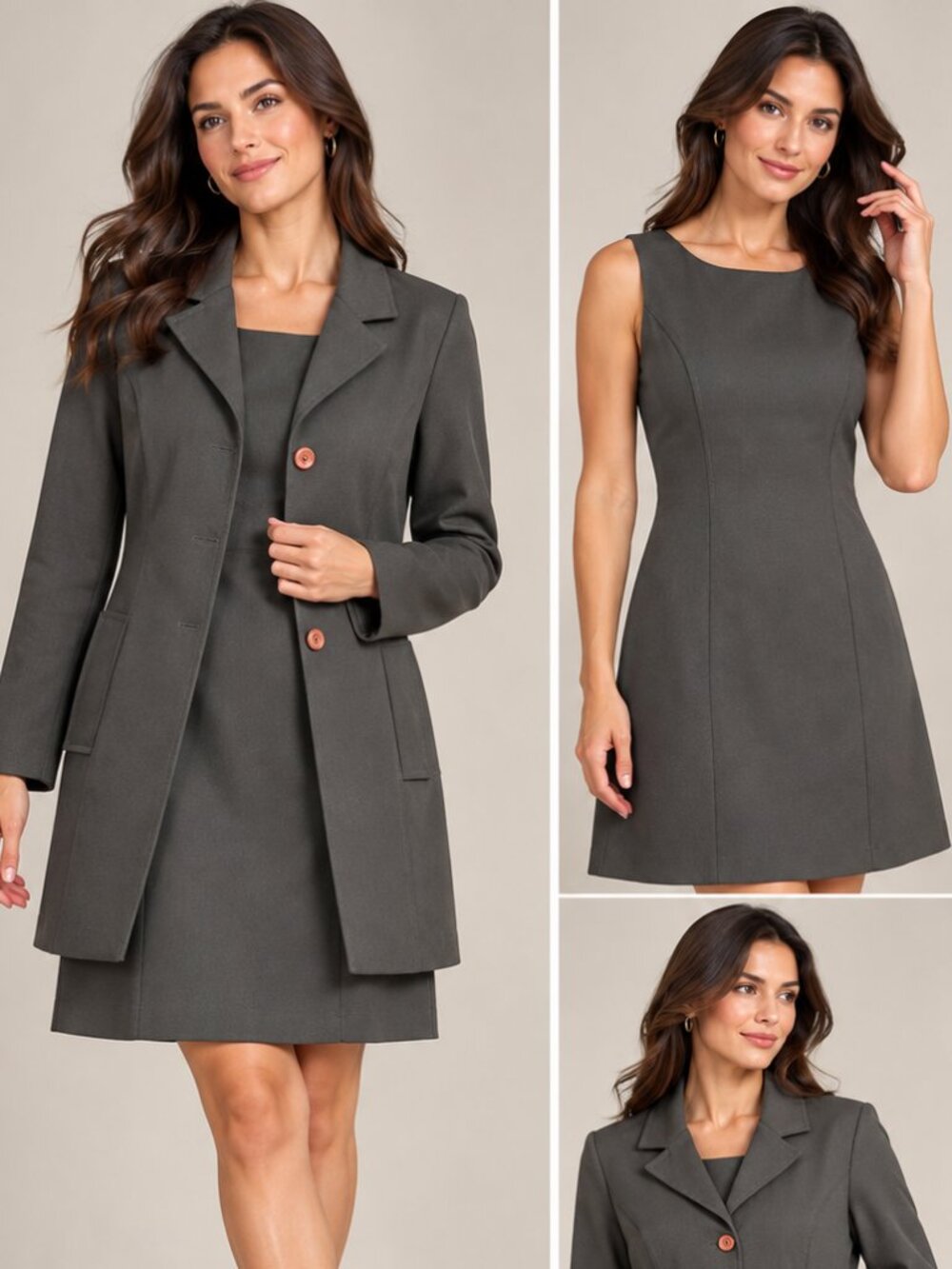 Vintage Alyn Paige New York Gray 2-Pc Dress Suit Set Made USA